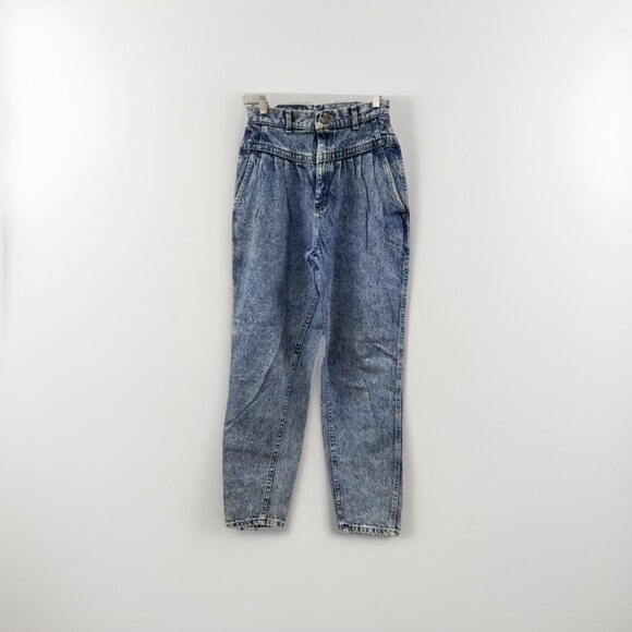 Vtg Lee Acid Wash High Waisted Pleated Mom Jeans Baggy 80s 90s Retro Denim - Picture 1 of 8